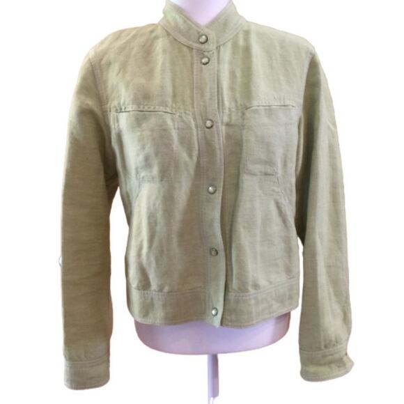 J. Jill Jacket Green Linen Mock Neck Lightweight Snap Front Jacket S - Picture 1 of 7